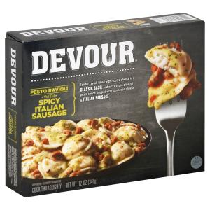 Devour - Pesto Ravioli with Spicy Italian Sausage